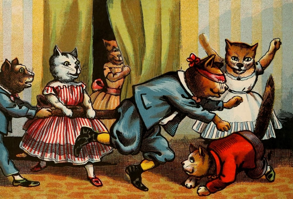 Miss Mousers Tea Party 1870s Blind mans buff Canvas Art - Unknown (24 x 36)