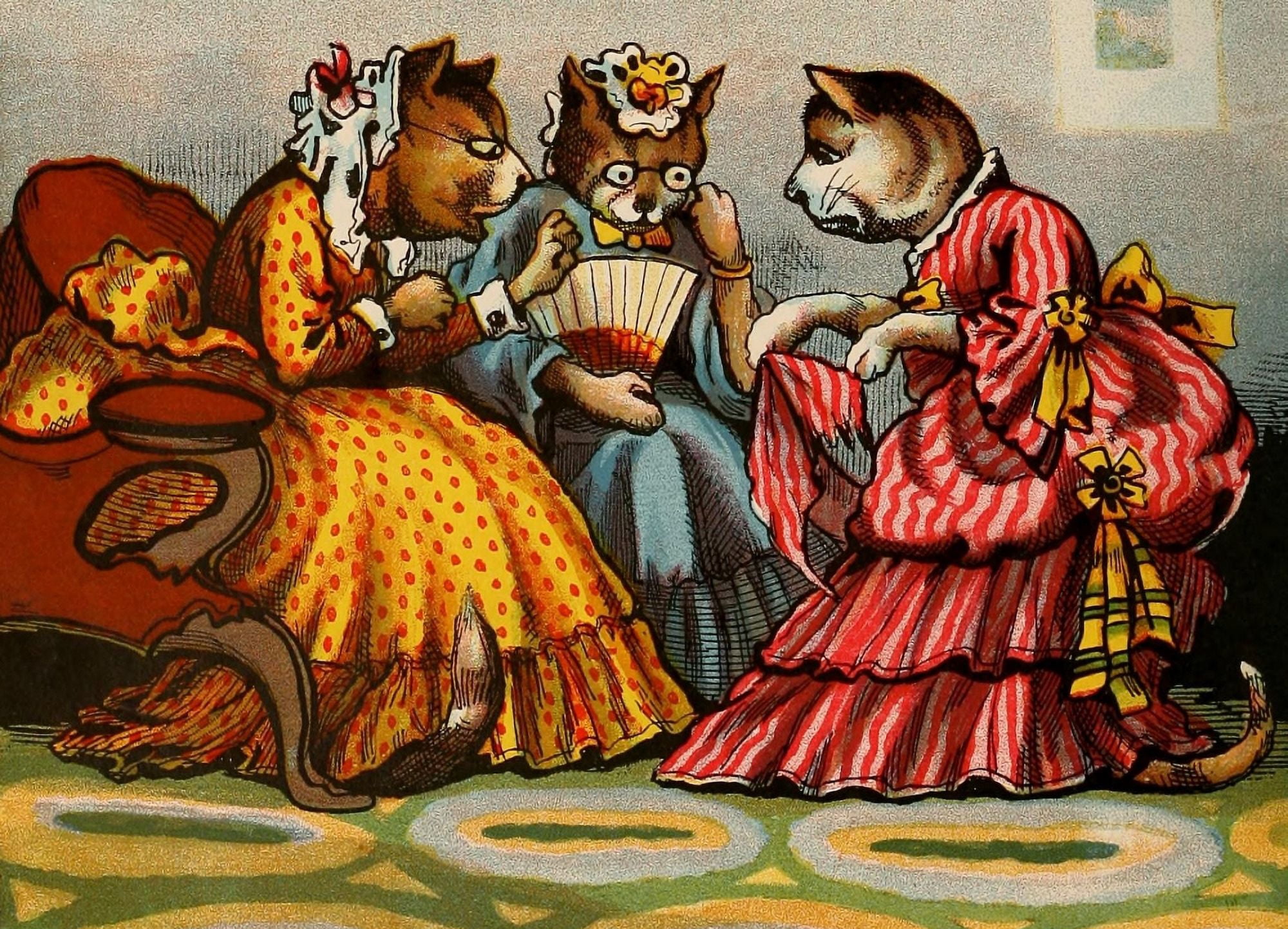 Miss Mousers Tea Party 1870s Gossip Canvas Art - Unknown (18 x 24)