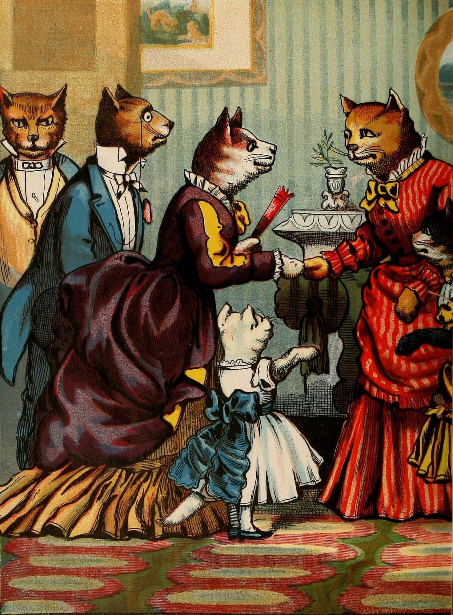 Miss Mousers Tea Party 1870s Greetings Canvas Art - Unknown (18 x 24)