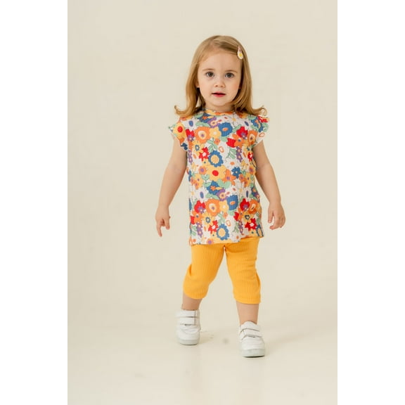 Miss & Mr Tuffy Boys 2 Piece Summer Shorts Set | Animal Patterned Shirt & Elastic Waist Shorts | 100% Organic Cotton Outfit | Toddler Kids 2-5Y | White- Yellow | OEKO-TEX