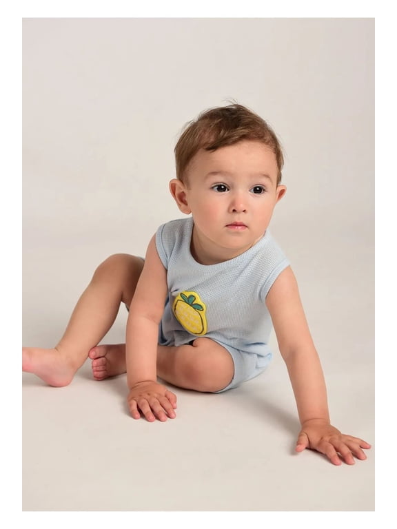 Baby Boy Pineapple Embroidered Summer Bodysuit | Waffle Fabric | 624 Months | Breathable Cotton Romper for Toddlers | Comfortable Infant Outfit for Hot Days