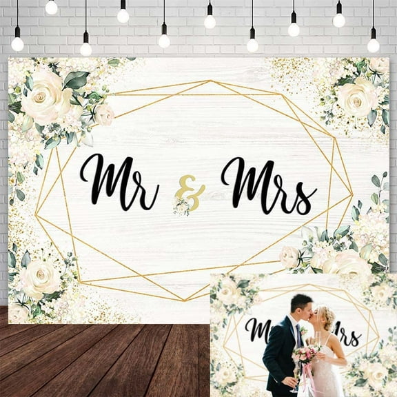 Miss to Mrs Backdrop for Bridal Shower White Floral Bride Groom Engaged Ceremony Photography Background Wedding Anniversary Party Decorations Banner Photo Studio Props