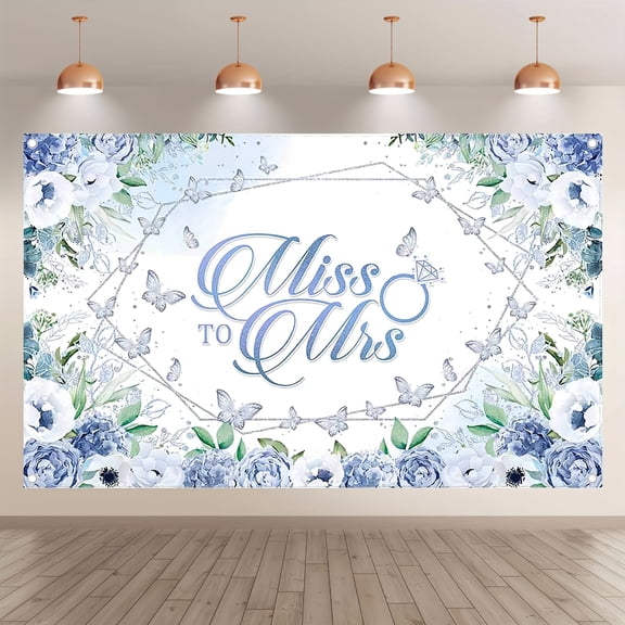 Miss to Mrs Backdrop Elegant Blue Floral Butterfly Bridal Shower Photography Background Bride to Be Wedding Engagement Party Decorations Banner Supplies Photo Booth Props
