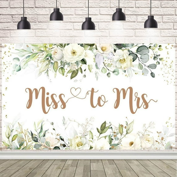 Miss to Mrs Floral Backdrop Bridal Shower White Rose Flower Eucalyptus Couple Wedding Photography Background Bride to Be Wedding Shower Party Decorations Banner Photo Booth Props