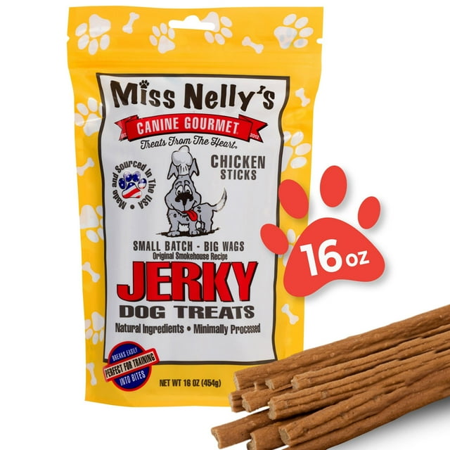 Miss Nelly's Canine Gourmet - Chicken Jerky Dog Treats - USA Made and Sourced - Original Smoke House Recipe - Small Batch - Clean Natural Ingredients - Minimally Processed - 16 ounce Bag