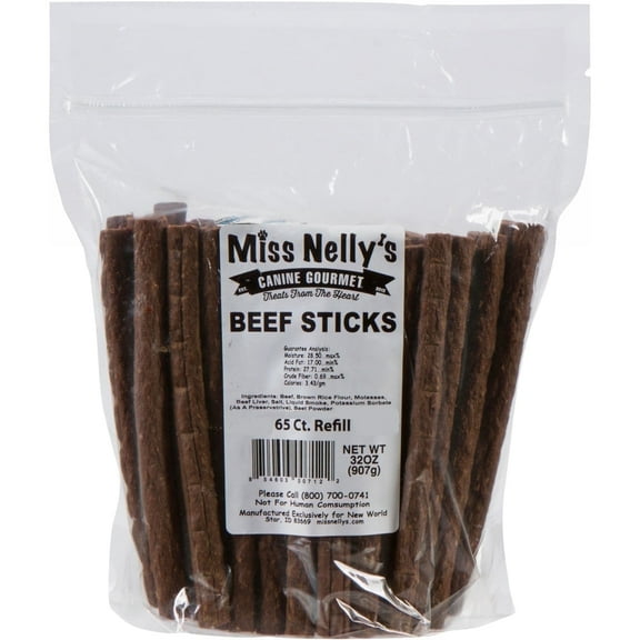 Miss Nelly's Canine Gourmet - Dog Jerky Treats - Beef Sticks - USA Made and Sourced - Original Smoke House Recipe - Small Batch - Clean Natural Ingredients - Minimally Processed - 2lb. Bulk Bag