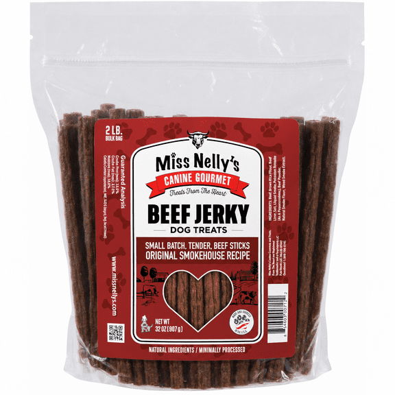 Miss Nelly's Canine Gourmet - Dog Jerky Treats - Beef Sticks - USA Made and Sourced - Original Smoke House Recipe - Small Batch - Clean Natural Ingredients - Minimally Processed - 2lb. Bulk Bag