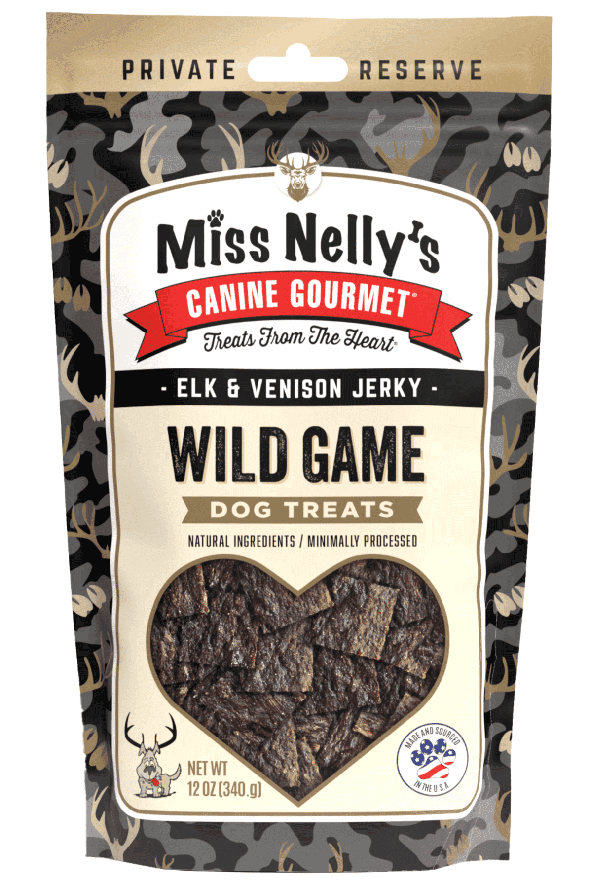 Miss Nelly's - Heart of The Wild – All Natural Elk & Venison Jerky Dog Treats - Made in USA Only - Minimally Processed Real Meat Treats - 12 oz