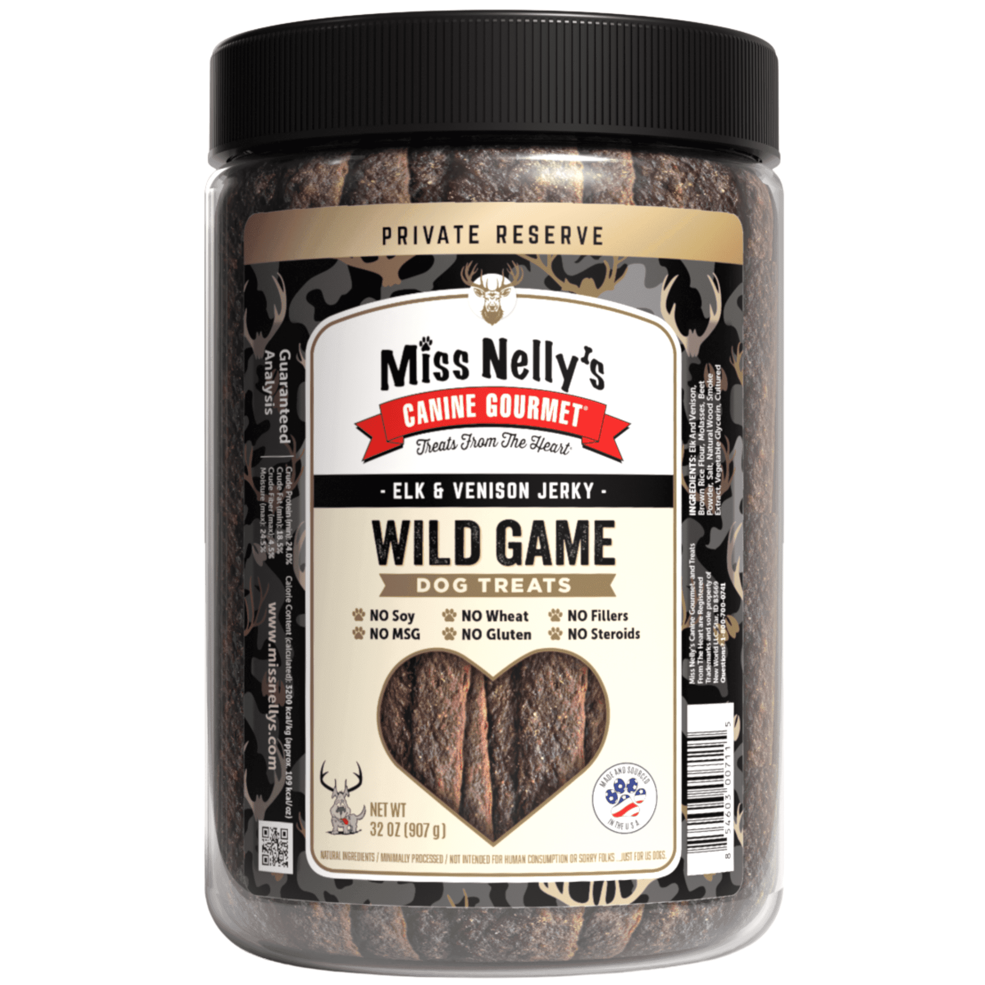 Miss Nelly's - Heart of The Wild – All Natural Elk & Venison Jerky Dog Treats - Made in USA Only - Minimally Processed Real Meat Treats - 32 oz