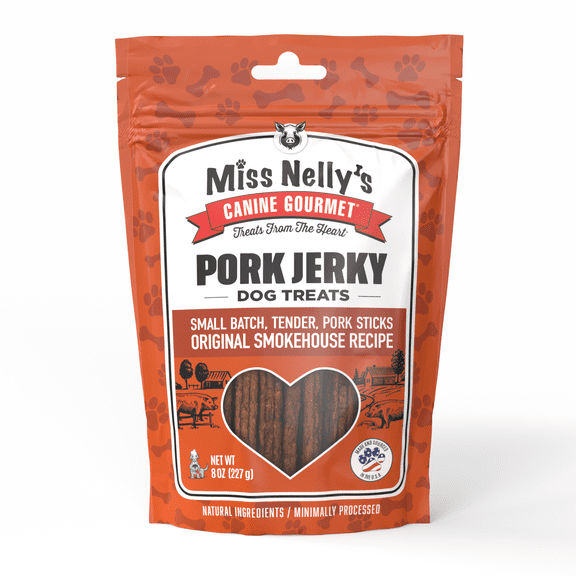 Miss Nelly's- All Natural Pork Jerky Dog Treats Made in USA Only-Original Smoke House Recipe-Minimally Processed Soft Sticks Dog Jerky Treats-8 oz. Bags