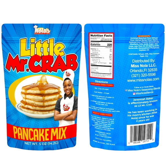 Miss Nola (Little Mr Crab) Buttermilk Pancake and Waffle Mix, Light & Fluffy, Breakfast, 5 oz Bag