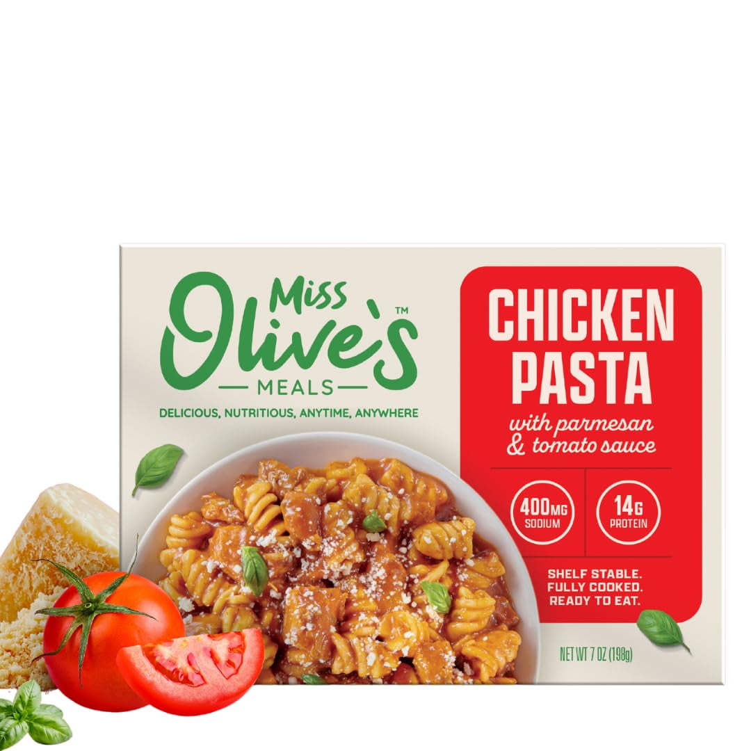 Miss Olive’s Chicken Pasta Parmesan Ready Meal – 6 Pack (6/9.3 oz Trays) | K-12 Microwaveable Entrée | Heat & Serve Chicken Pasta in Savory Tomato Parmesan Sauce for Quick Lunches & Busy Families