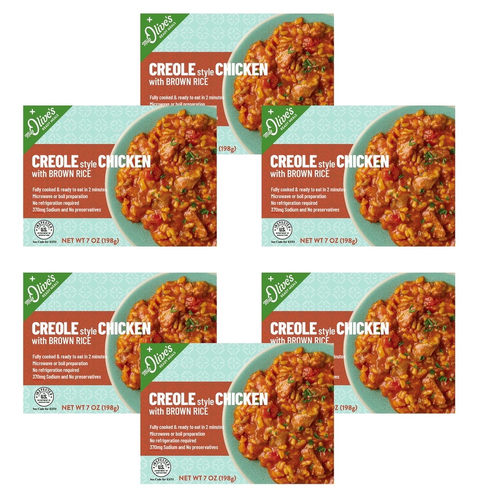 Miss Olives Creole Style Chicken with Brown Rice, Shelf Stable, Low-Sodium Ready Meal (Pack of 6)