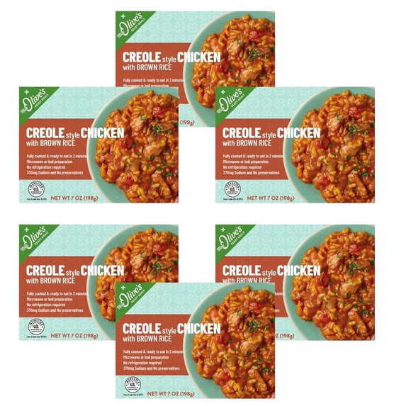 Miss Olives Creole Style Chicken with Brown Rice, Shelf Stable, Low-Sodium Ready Meal (Pack of 6)