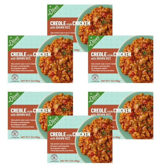Miss Olives Creole Style Chicken with Brown Rice, Shelf Stable, Low-Sodium Ready Meal (Pack of 6)