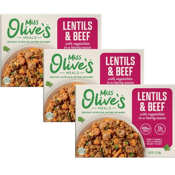 Miss Olives Lentil & Beef with Vegetables in Hearty Sauce Microwavable Meal (Pack of 3)