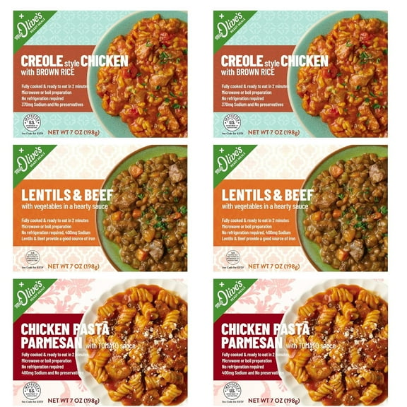 Miss Olives Protein Pack Microwavable Shelf Stable Ready Meals (Bundle of 6: 2 Each Item)