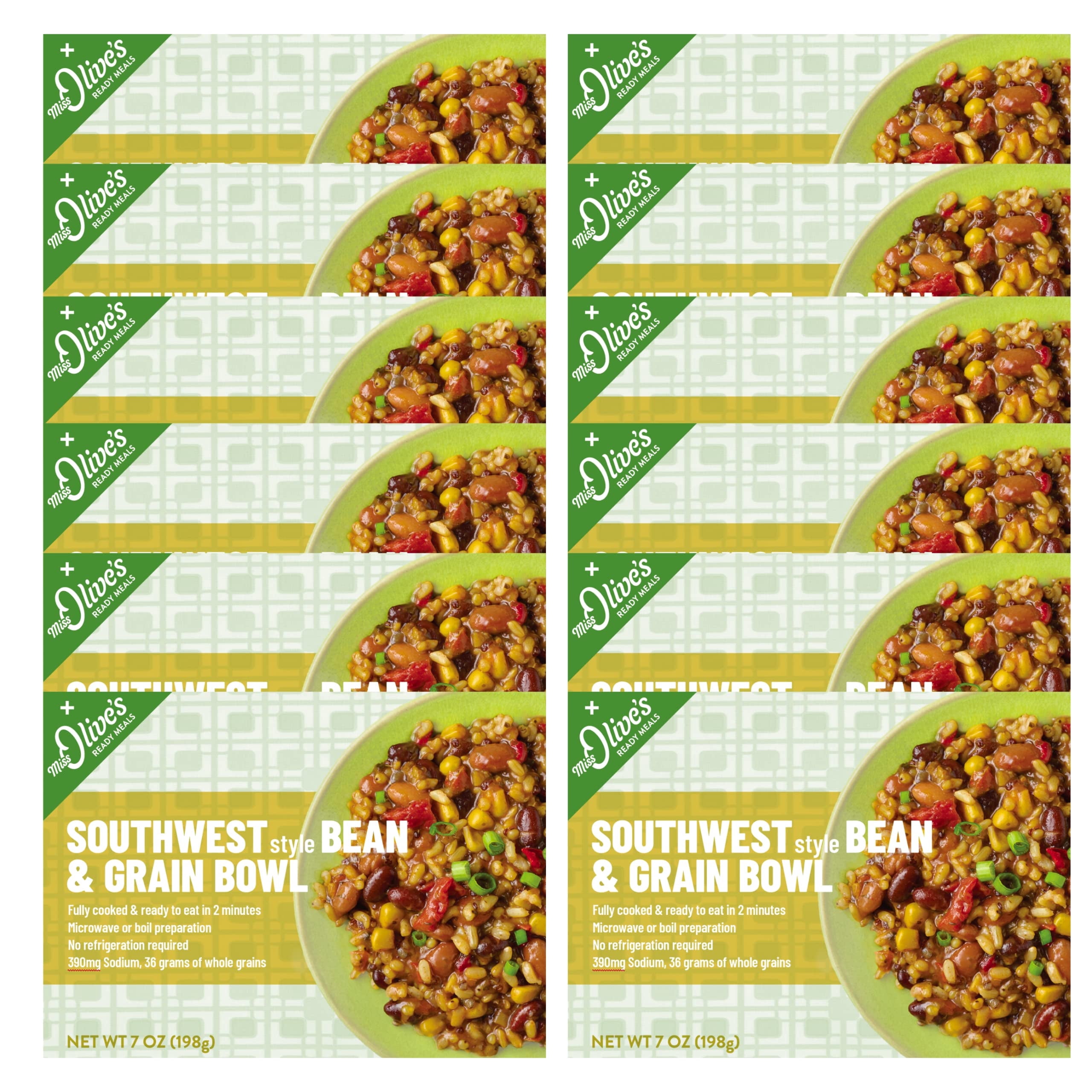 Miss Olives Southwest Style Bean & Grain Bowl Lower Sodium Microwavable Ready Meal Great for Portion Control, 7 ounce (Pack of 12)