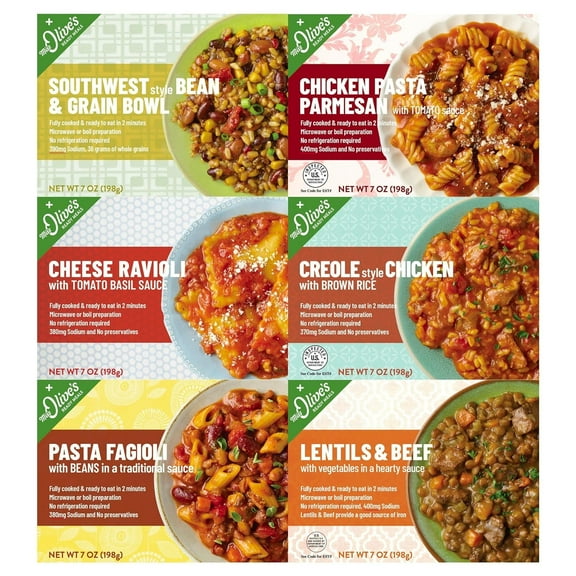 Miss Olives Variety Pack Microwavable Low Sodium Ready Meals (Bundle of 6)-1 of each flavor