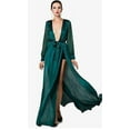 thumbnail image 1 of Miss Ord Women's Sexy Deep V Long Sleeve High Split w Belt Maxi Cover Up Dress S, 1 of 12