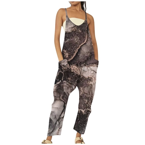 Don't Miss Out! HIMIWAY Jumpsuits for Women Women's Jumpsuits Rompers & Overalls Women Casual Loose Sleeveless Jumpsuits Print Long Pant Romper Jumpsuit with Pockets Brown XL