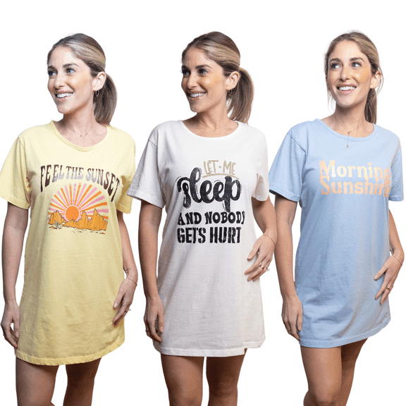 MISS POPULAR 3-Pack Women’s Sleep Shirts, Short Sleeve Nightgown, Soft 60% Cotton 40% Polyester Cute Printed Dorm Sleepwear