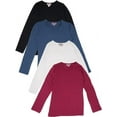 thumbnail image 1 of Miss Popular 4-Pack Girls' Long Sleeve Crew Neck T-Shirts, Sizes 7-16, 1 of 6