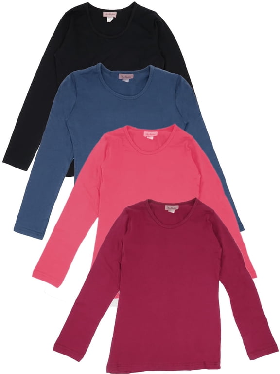 4-Pack Girls' Long Sleeve Crew Neck T-Shirts, Sizes 7-16