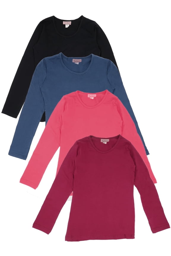 4-Pack Girls' Long Sleeve Crew Neck T-Shirts, Sizes 7-16