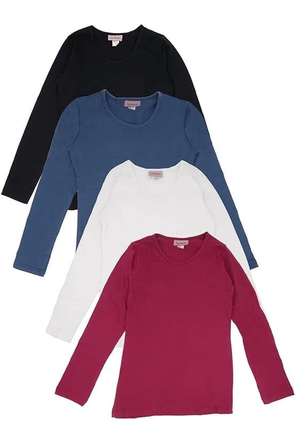 4-Pack Girls' Long Sleeve Crew Neck T-Shirts, Sizes 7-16