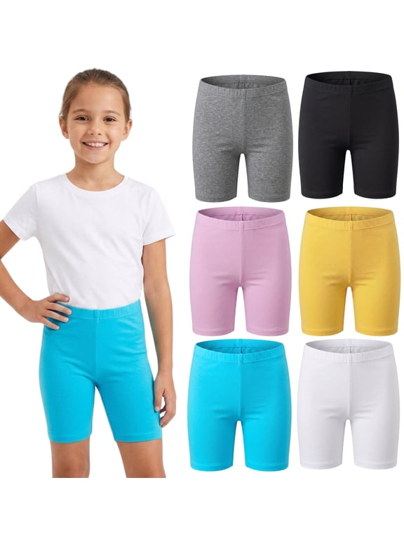 Girls Biker Shorts 6-Pack – Soft Cotton Polyester Blend Active Shorts with Elastic Waistband – Comfortable Stretch Shorts for Dance, Gymnastics, School & Play (Sizes 4–16)