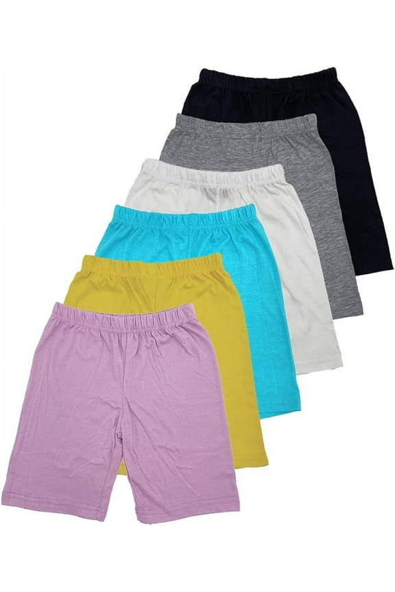 Comfortable Cotton Spandex Waistband Shorts (Girls) 6 Pack