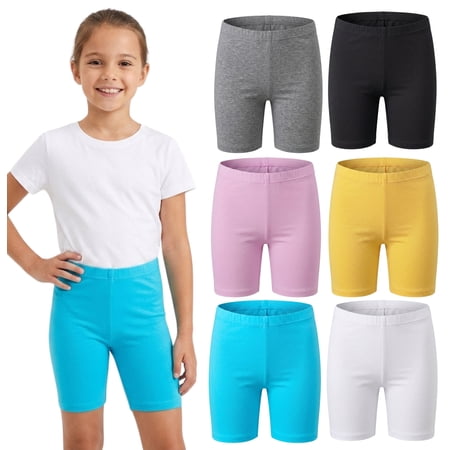 MISS POPULAR Girls Biker Shorts 6-Pack – Soft Cotton Polyester Blend Active Shorts with Elastic Waistband – Comfortable Stretch Shorts for Dance, Gymnastics, School & Play (Sizes 4–16)