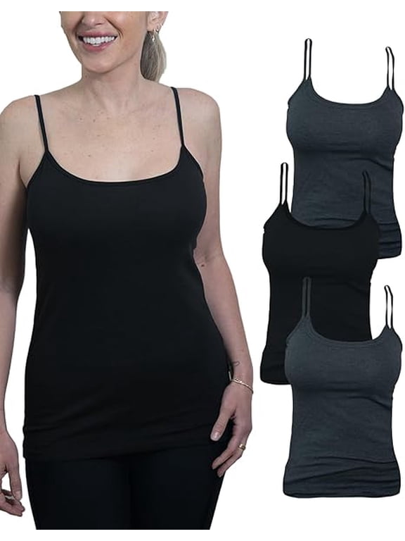 Women's 4-Pack Camisole Tank Tops Basic Undershirt with Adjustable Spaghetti Straps,Sizes XS-2XL