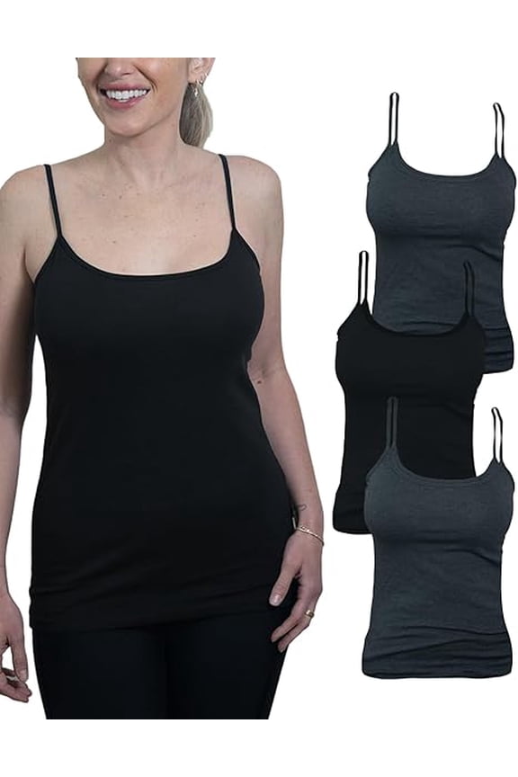 Women's 4-Pack Camisole Tank Tops Basic Undershirt with Adjustable Spaghetti Straps,Sizes XS-2XL