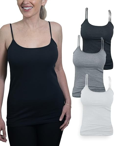 Women's 4-Pack Camisole Tank Tops Basic Undershirt with Adjustable Spaghetti Straps,Sizes XS-2XL