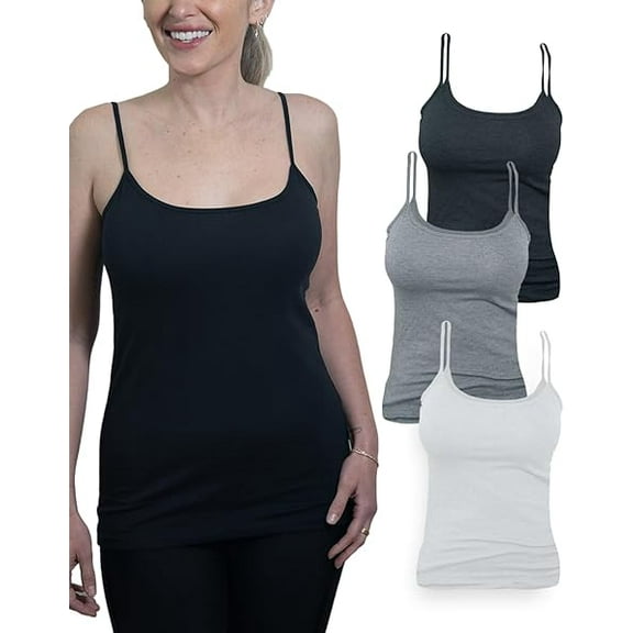 Miss Popular Women's 4-Pack Camisole Tank Tops Basic Undershirt with Adjustable Spaghetti Straps,Sizes XS-2XL
