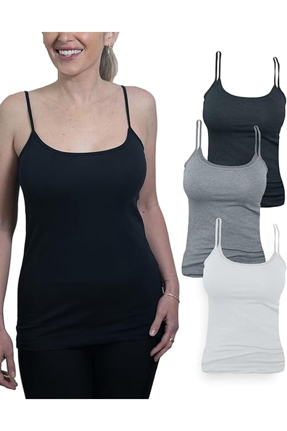 Women's 4-Pack Camisole Tank Tops Basic Undershirt with Adjustable Spaghetti Straps,Sizes XS-2XL