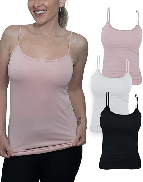 Women's 4-Pack Camisole Tank Tops Basic Undershirt with Adjustable Spaghetti Straps,Sizes XS-2XL