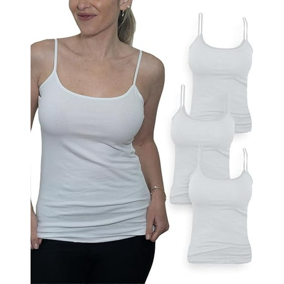 Miss Popular Women's 4-Pack Camisole Tank Tops Basic Undershirt with Adjustable Spaghetti Straps,Sizes XS-2XL