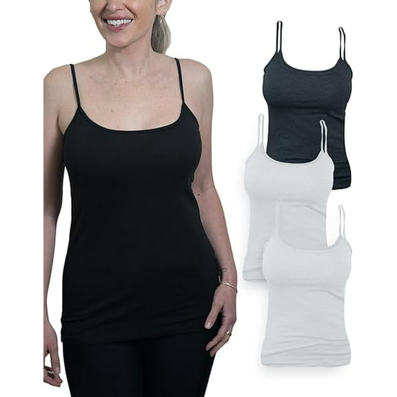 Miss Popular Women's 4-Pack Camisole Tank Tops Basic Undershirt with Adjustable Spaghetti Straps,Sizes XS-2XL