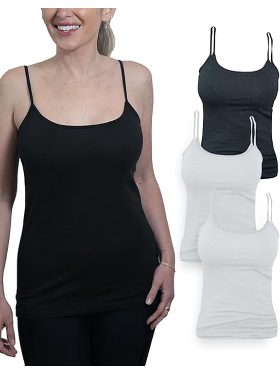 Women's 4-Pack Camisole Tank Tops Basic Undershirt with Adjustable Spaghetti Straps,Sizes XS-2XL