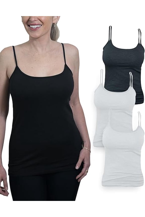 Women's 4-Pack Camisole Tank Tops Basic Undershirt with Adjustable Spaghetti Straps,Sizes XS-2XL