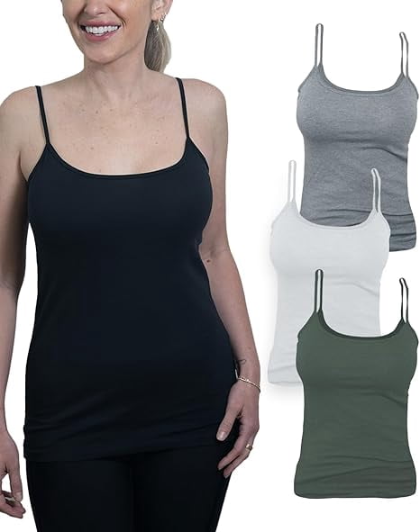 Women's 4-Pack Camisole Tank Tops Basic Undershirt with Adjustable Spaghetti Straps,Sizes XS-2XL
