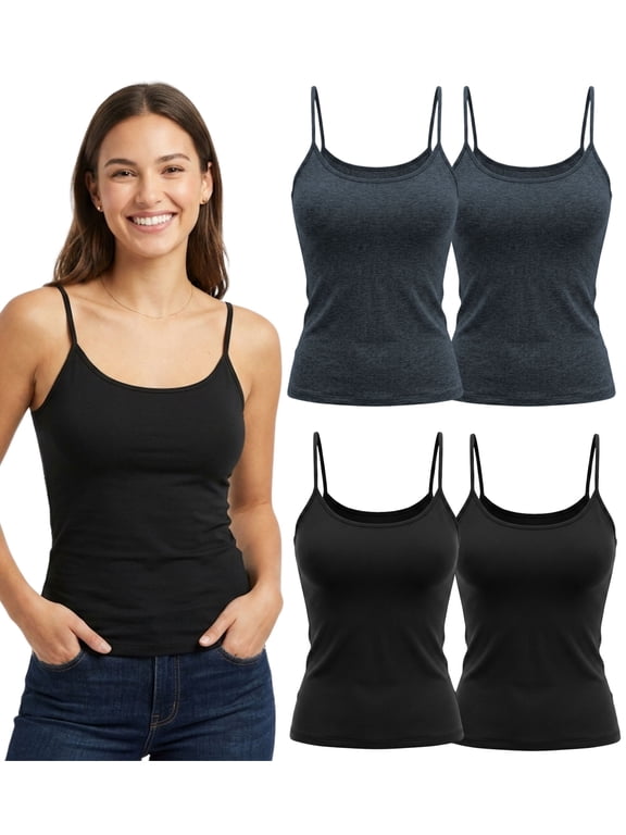 Women's 4-Pack Camisole Tank Tops Basic Undershirt with Adjustable Spaghetti Straps,Sizes XS-2XL