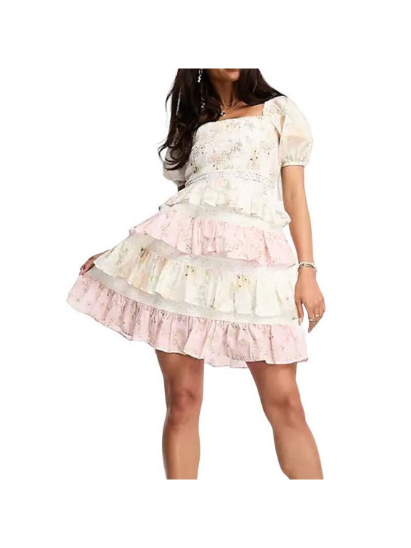 Frill Detail Lace insert Mini Dress, Size 6