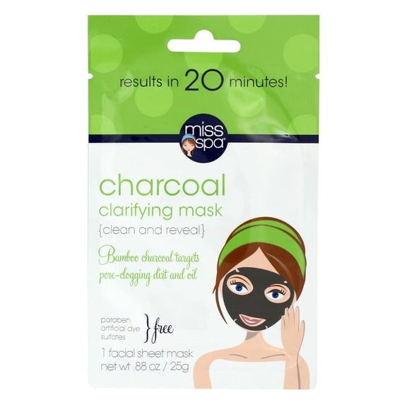 Miss Spa Bamboo Charcoal Facial Sheet Mask for Pore Clearing and Nourishing, 1 Count