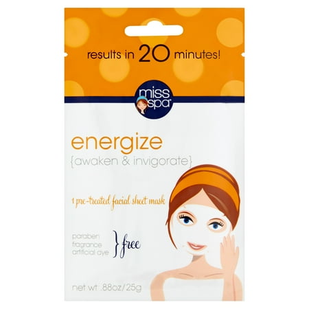 Miss Spa Energize Pre-Treated Facial Sheet Mask, 0.88 oz
