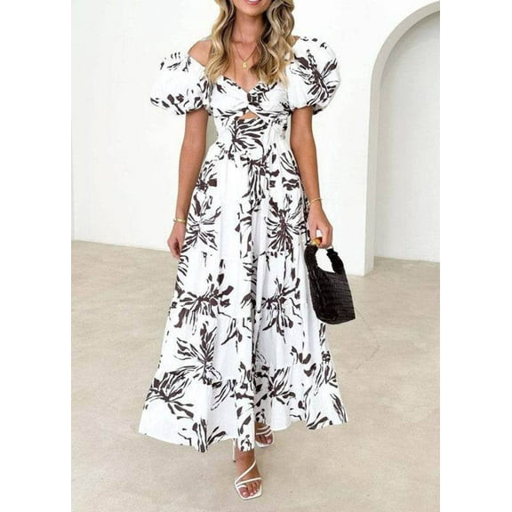 Miss Sparkling Puff Sleeve Square Neck Floral Maxi Dress- Rosa Apparel