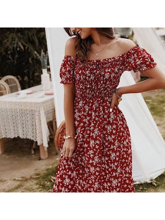 Smocked bodice midi dress